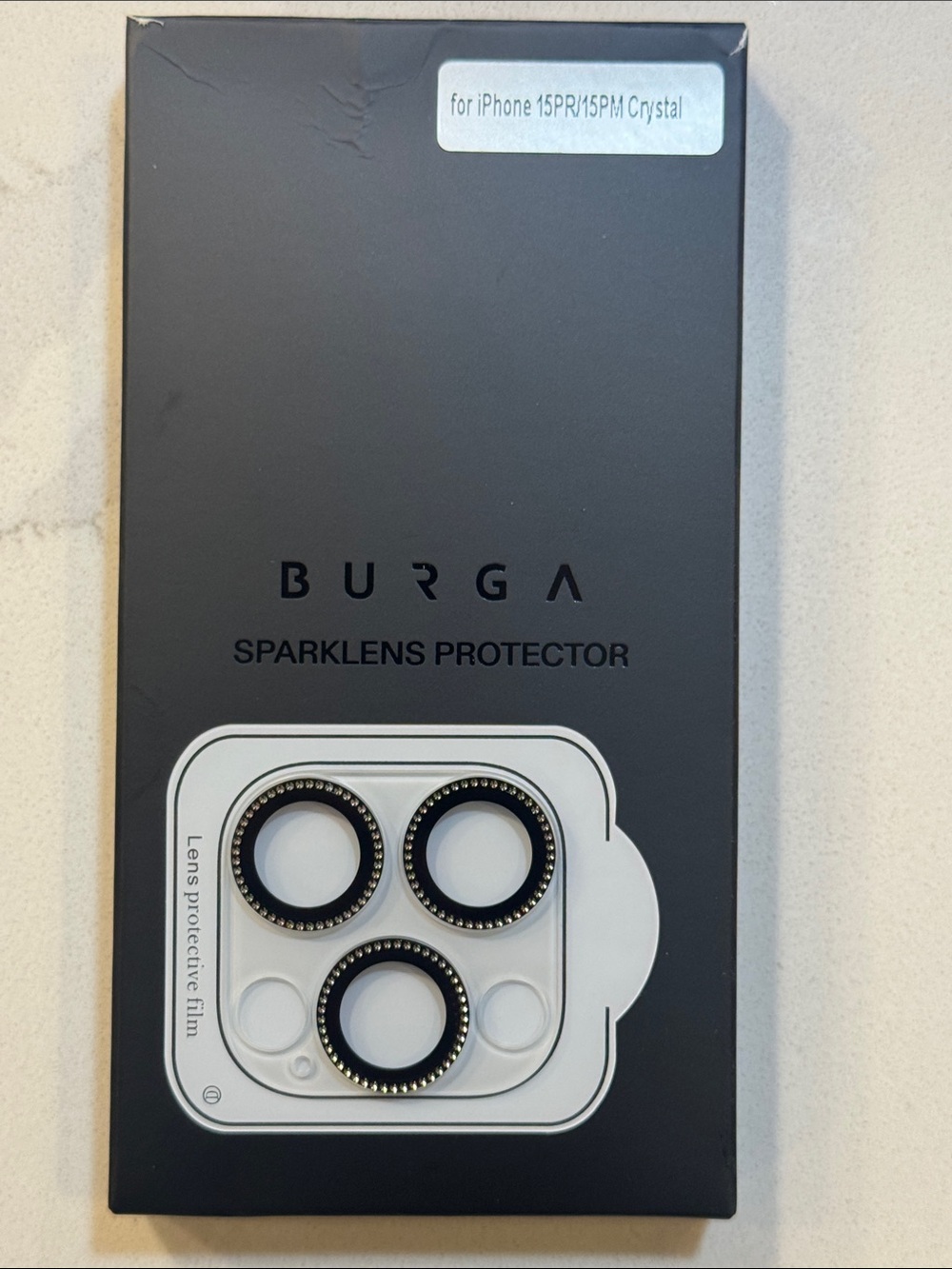 BURGA Black Sparkling Camera Lens Protectors for iPhone 15 Pro/Pro Max